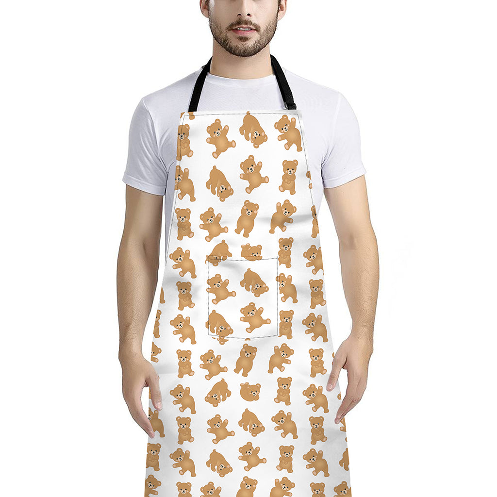 Cartoon Teddy Bear Pattern Print Bib Apron With Pocket