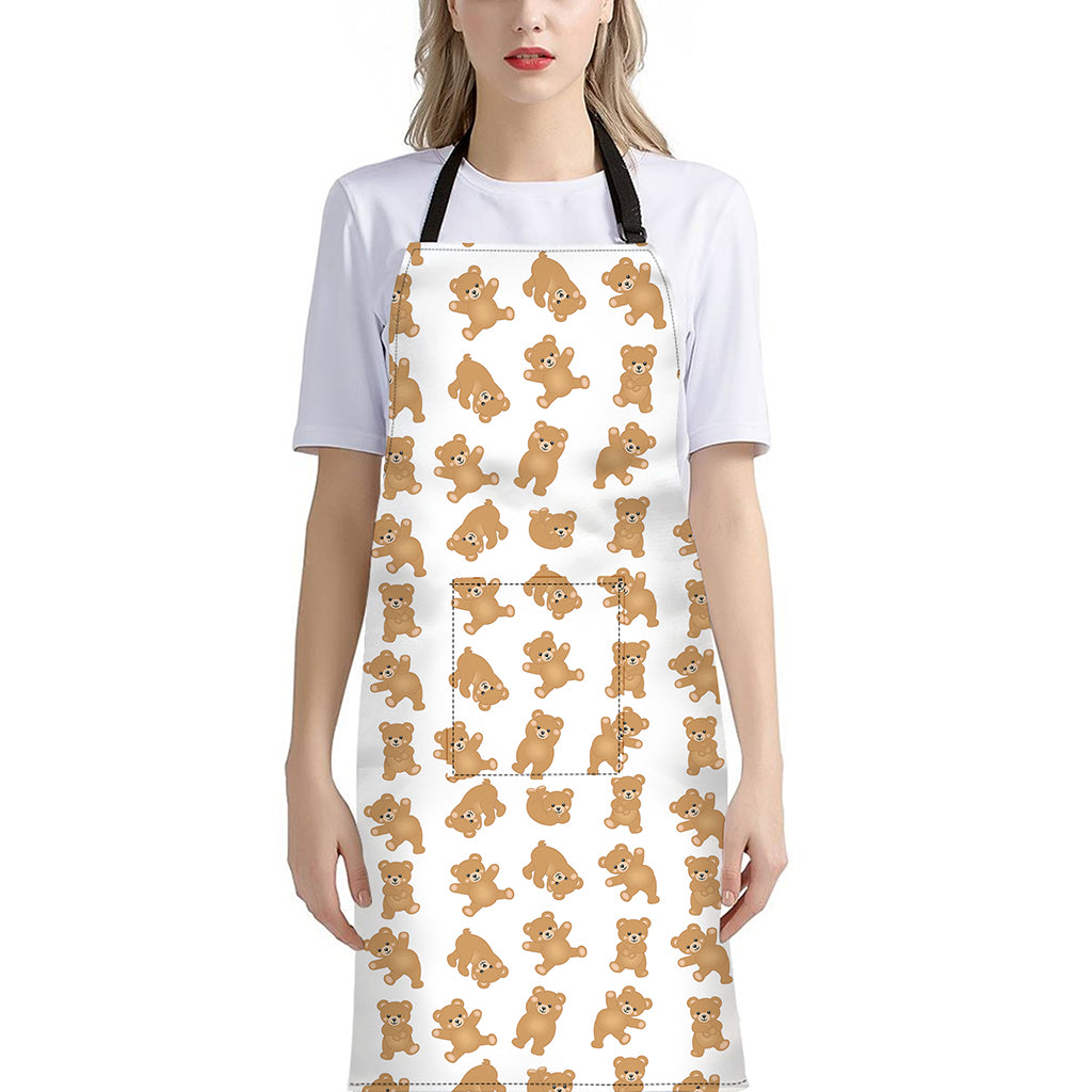 Cartoon Teddy Bear Pattern Print Bib Apron With Pocket