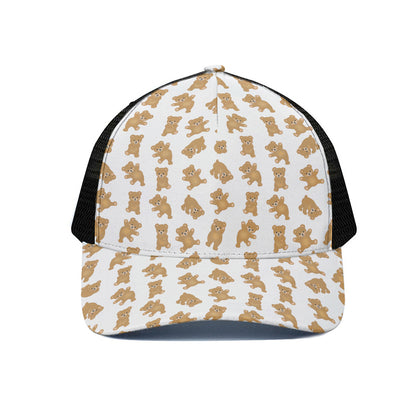 Cartoon Teddy Bear Pattern Print Black Mesh Trucker Cap