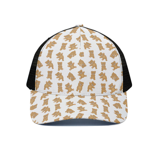 Cartoon Teddy Bear Pattern Print Black Mesh Trucker Cap