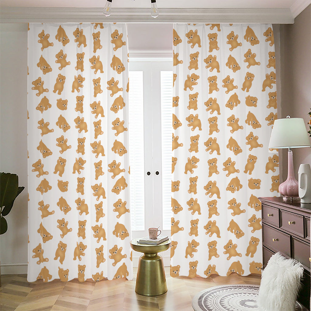 Cartoon Teddy Bear Pattern Print Blackout Pencil Pleat Curtains