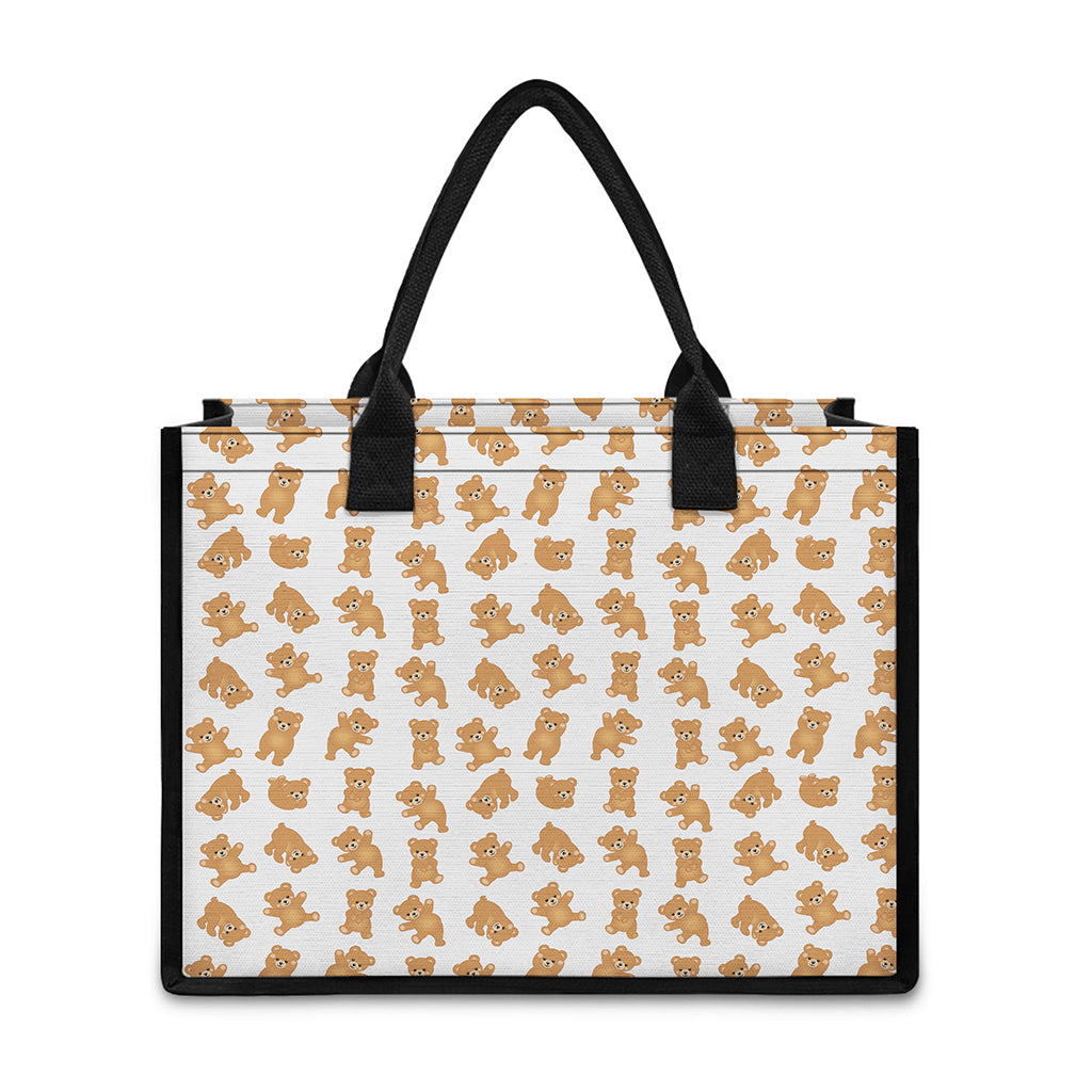 Cartoon Teddy Bear Pattern Print Canvas Tote Bag