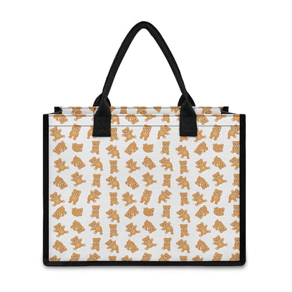 Cartoon Teddy Bear Pattern Print Canvas Tote Bag