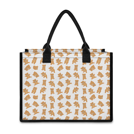 Cartoon Teddy Bear Pattern Print Canvas Tote Bag