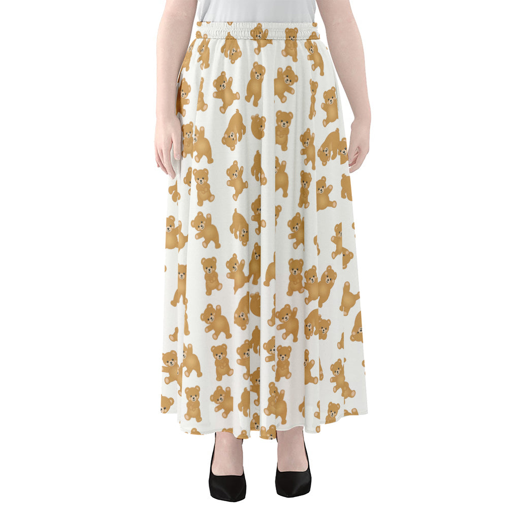 Cartoon Teddy Bear Pattern Print Chiffon Maxi Skirt