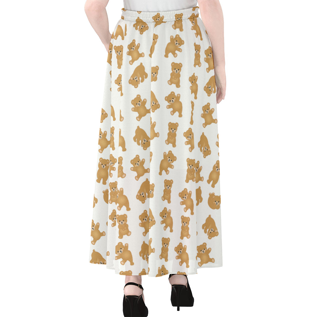 Cartoon Teddy Bear Pattern Print Chiffon Maxi Skirt