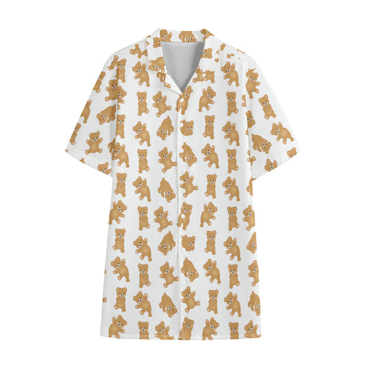 Cartoon Teddy Bear Pattern Print Cotton Hawaiian Shirt