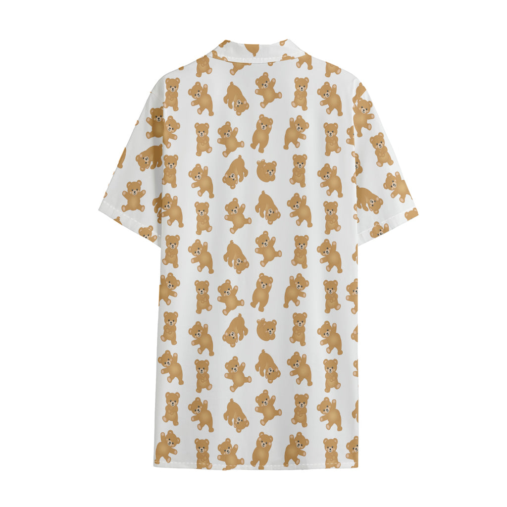 Cartoon Teddy Bear Pattern Print Cotton Hawaiian Shirt