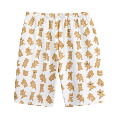 Cartoon Teddy Bear Pattern Print Cotton Shorts