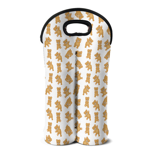 Cartoon Teddy Bear Pattern Print Double Neoprene Wine Tote