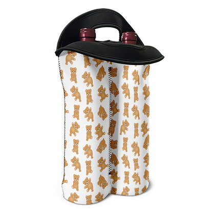 Cartoon Teddy Bear Pattern Print Double Neoprene Wine Tote