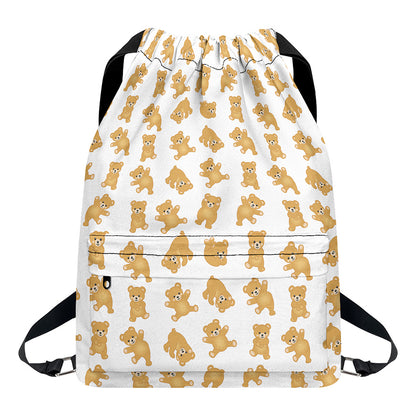 Cartoon Teddy Bear Pattern Print Drawstring Backpack