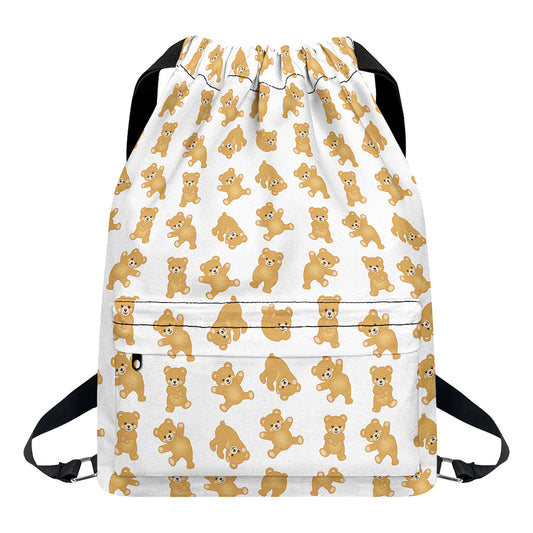 Cartoon Teddy Bear Pattern Print Drawstring Backpack