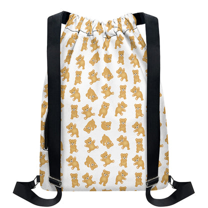 Cartoon Teddy Bear Pattern Print Drawstring Backpack