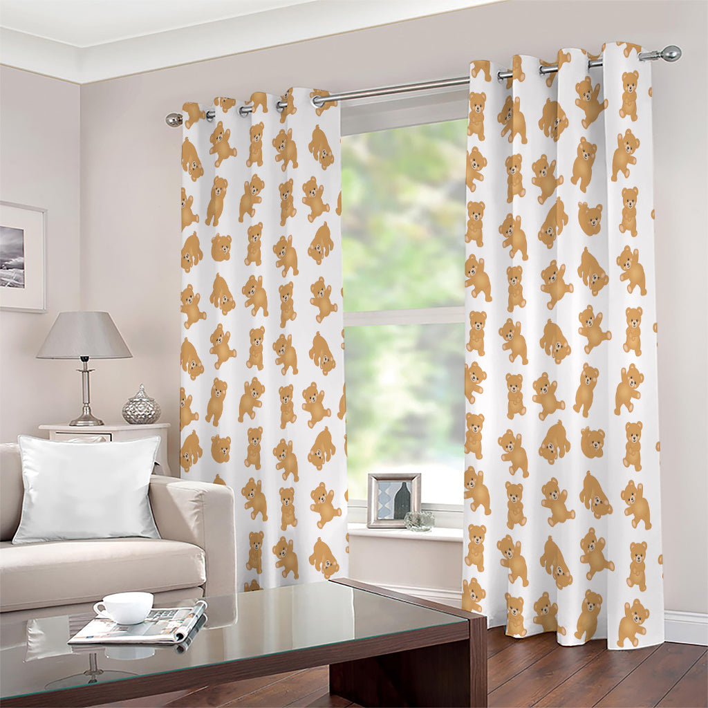 Cartoon Teddy Bear Pattern Print Extra Wide Grommet Curtains