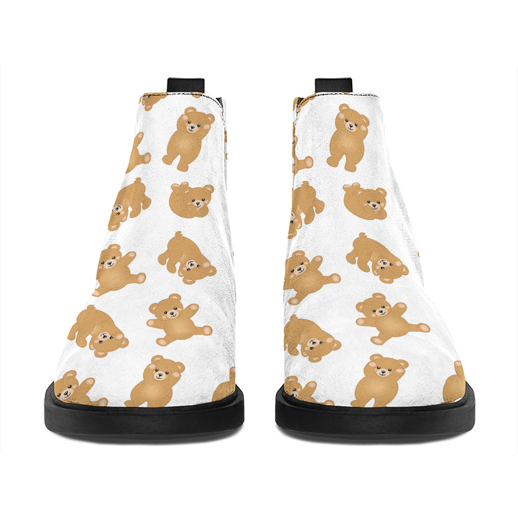 Cartoon Teddy Bear Pattern Print Flat Ankle Boots