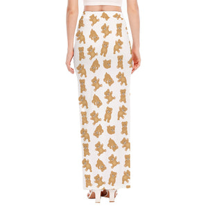 Cartoon Teddy Bear Pattern Print High Slit Maxi Skirt