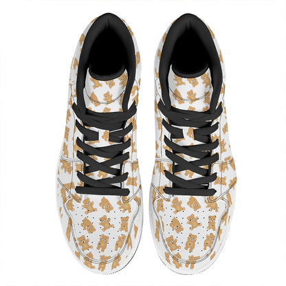 Cartoon Teddy Bear Pattern Print High Top Leather Sneakers