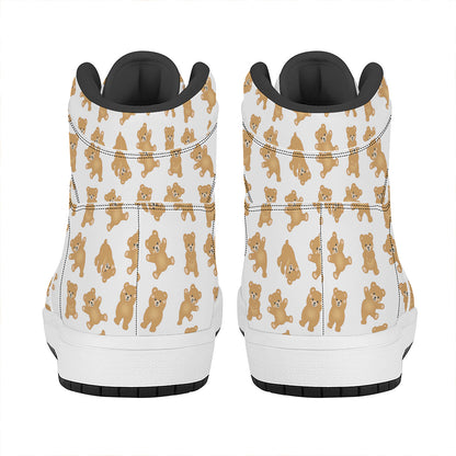 Cartoon Teddy Bear Pattern Print High Top Leather Sneakers