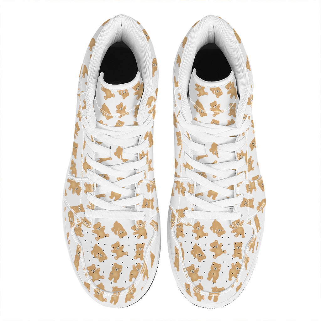 Cartoon Teddy Bear Pattern Print High Top Leather Sneakers