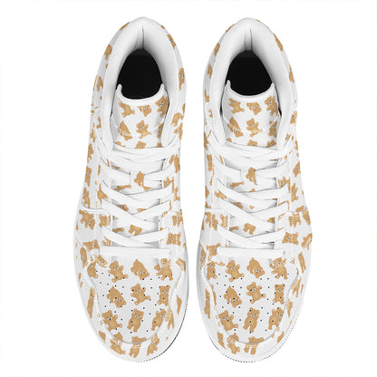 Cartoon Teddy Bear Pattern Print High Top Leather Sneakers