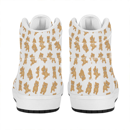 Cartoon Teddy Bear Pattern Print High Top Leather Sneakers