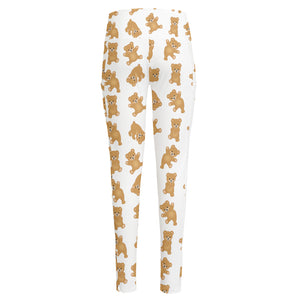 Cartoon Teddy Bear Pattern Print High-Waisted Pocket Leggings