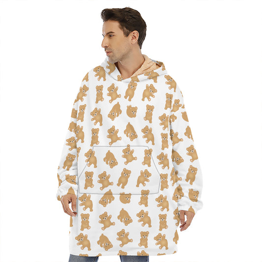 Cartoon Teddy Bear Pattern Print Hoodie Blanket