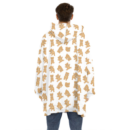 Cartoon Teddy Bear Pattern Print Hoodie Blanket