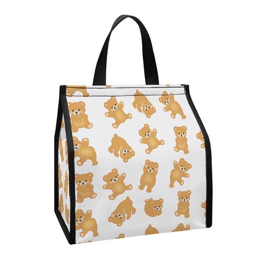 Cartoon Teddy Bear Pattern Print Insulated Lunch Tote