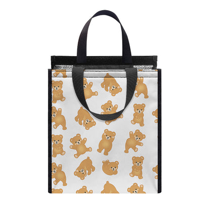Cartoon Teddy Bear Pattern Print Insulated Lunch Tote