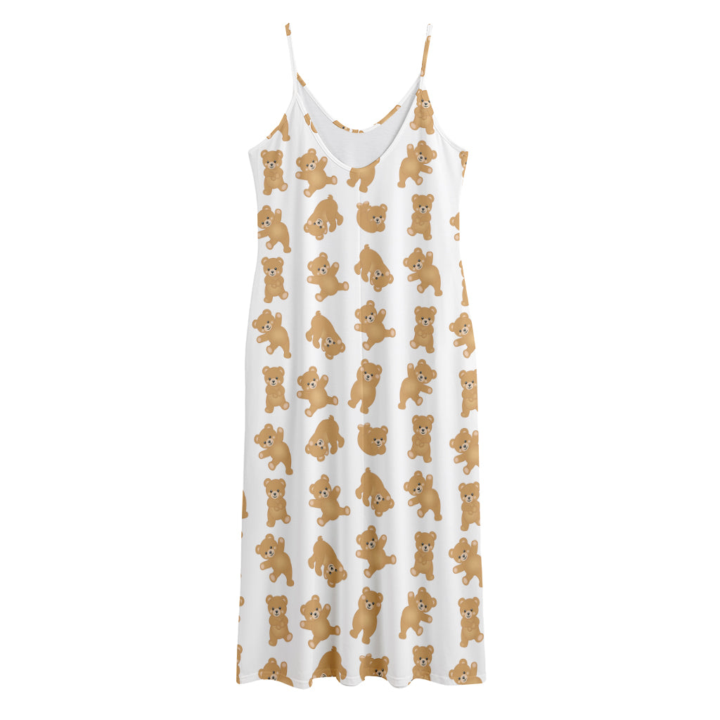 Cartoon Teddy Bear Pattern Print Jersey Midi Cami Dress