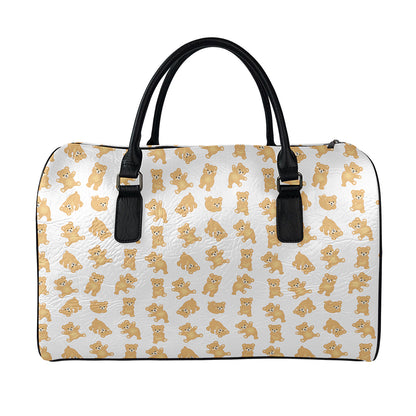 Cartoon Teddy Bear Pattern Print Leather Duffle Bag