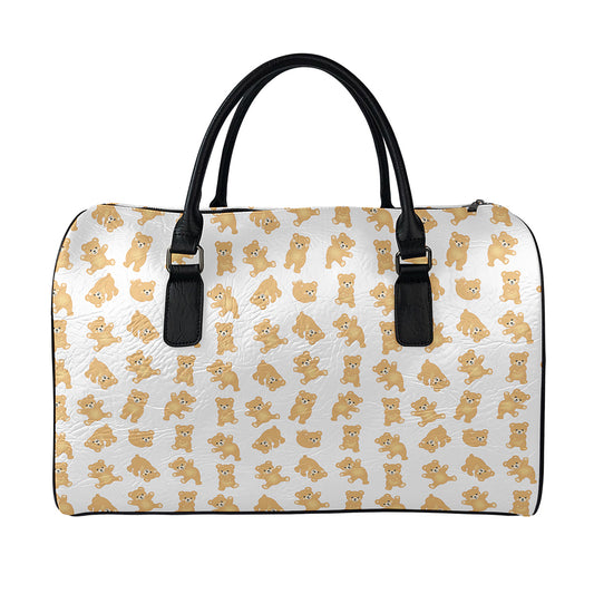 Cartoon Teddy Bear Pattern Print Leather Duffle Bag