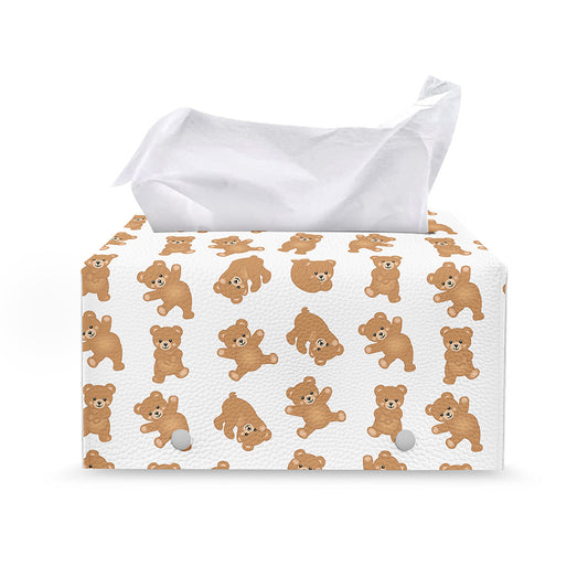 Cartoon Teddy Bear Pattern Print Leather Tissue Box Cover