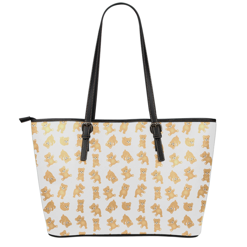 Cartoon Teddy Bear Pattern Print Leather Tote Bag