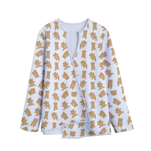 Cartoon Teddy Bear Pattern Print Long Sleeve Short Coat