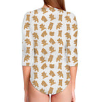 Cartoon Teddy Bear Pattern Print Long Sleeve Swimsuit