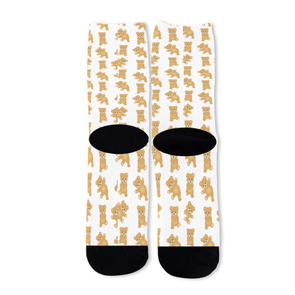 Cartoon Teddy Bear Pattern Print Long Socks