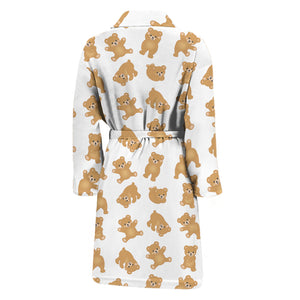 Cartoon Teddy Bear Pattern Print Men's Bathrobe