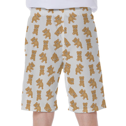 Cartoon Teddy Bear Pattern Print Men's Beach Shorts