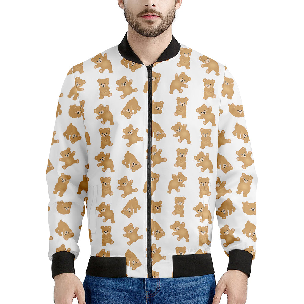 Cartoon Teddy Bear Pattern Print Men's Bomber Jacket