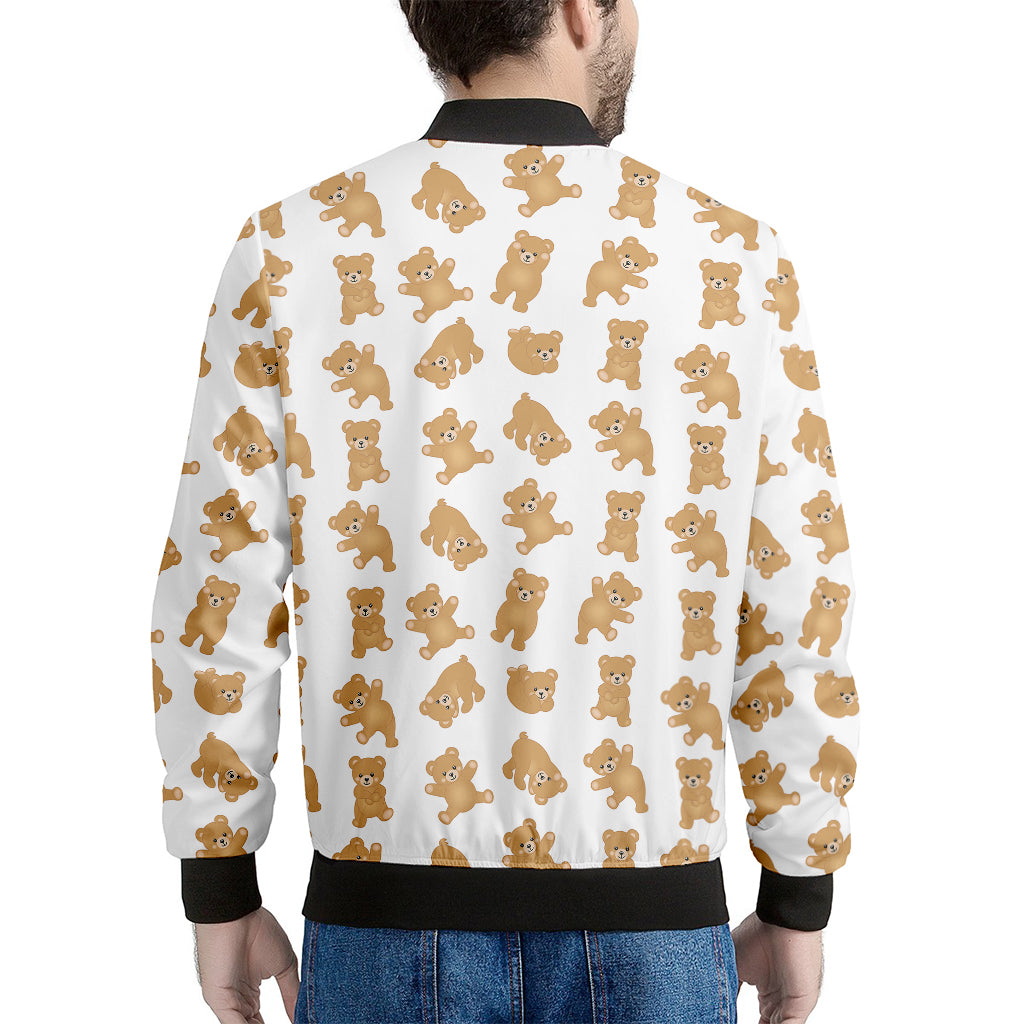 Cartoon Teddy Bear Pattern Print Men's Bomber Jacket