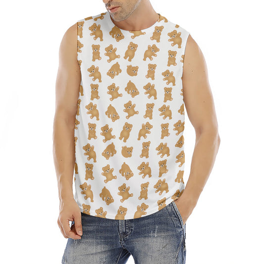 Cartoon Teddy Bear Pattern Print Men's Fitness Tank Top