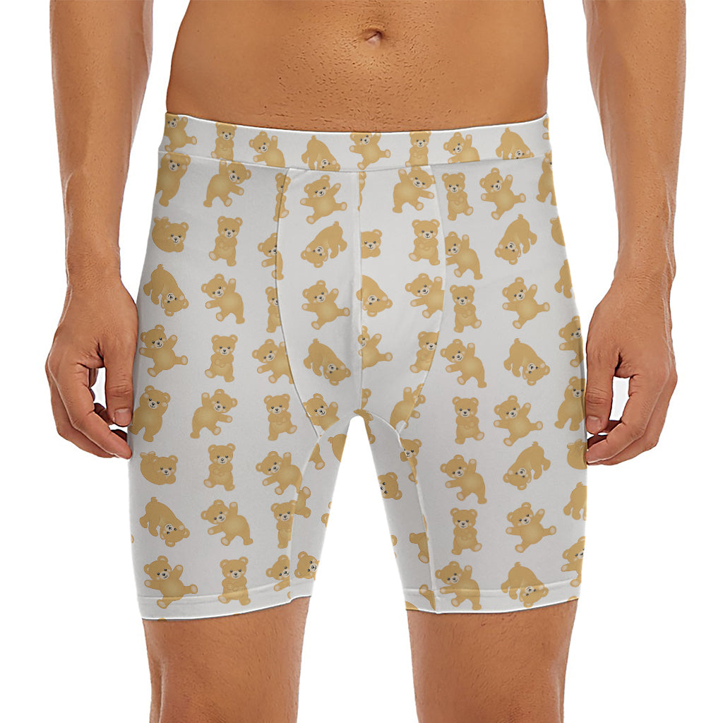 Cartoon Teddy Bear Pattern Print Men's Long Boxer Briefs