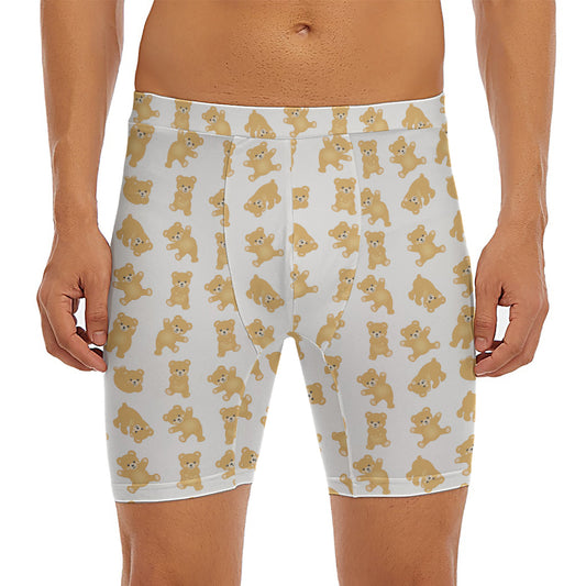 Cartoon Teddy Bear Pattern Print Men's Long Boxer Briefs