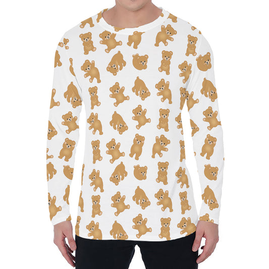 Cartoon Teddy Bear Pattern Print Men's Long Sleeve T-Shirt