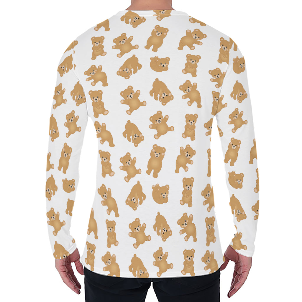Cartoon Teddy Bear Pattern Print Men's Long Sleeve T-Shirt