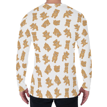 Cartoon Teddy Bear Pattern Print Men's Long Sleeve T-Shirt