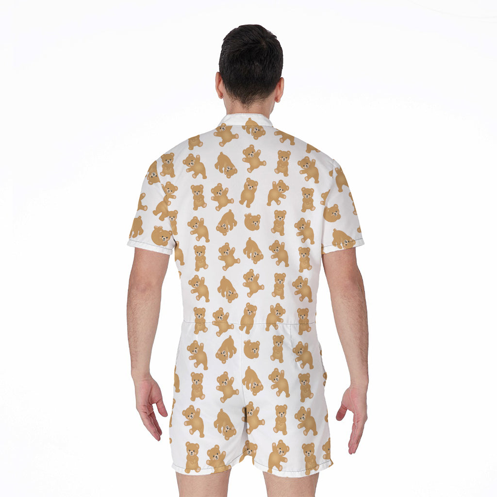Cartoon Teddy Bear Pattern Print Men's Rompers